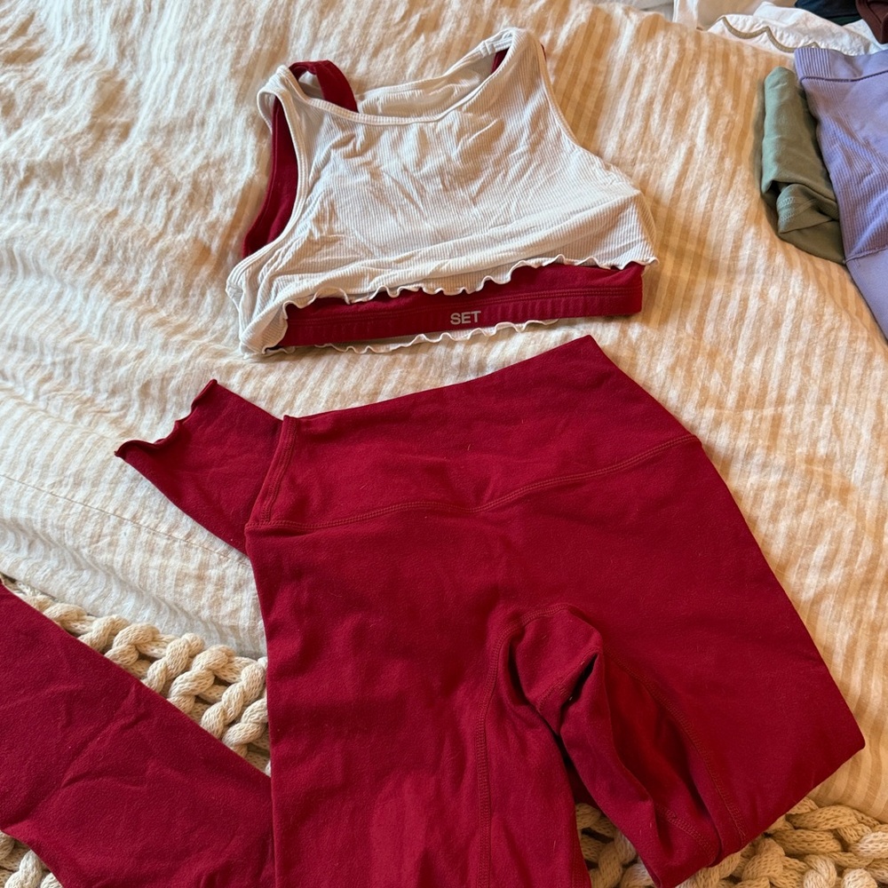 SET Active Burgundy Leggings and White TankParke X SET Collab